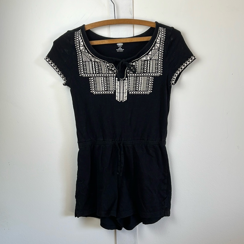 OLD NAVY Kids Short Romper Black Summer Jumpsuit with White Embroidery Print